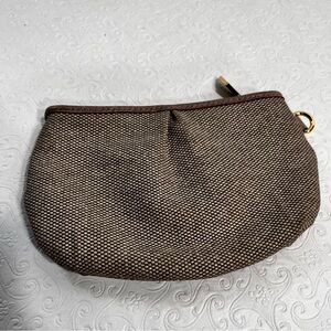 MZ Wallace Clara Coin Purse Clutch Pouch Twill Beige Brown Gold Color Zipper Bag